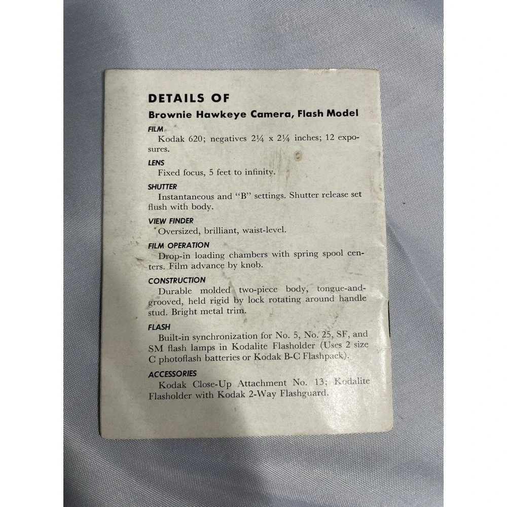 Vintage Instruction Book Manual for Kodak Brownie Hawkeye Camera Flash Model